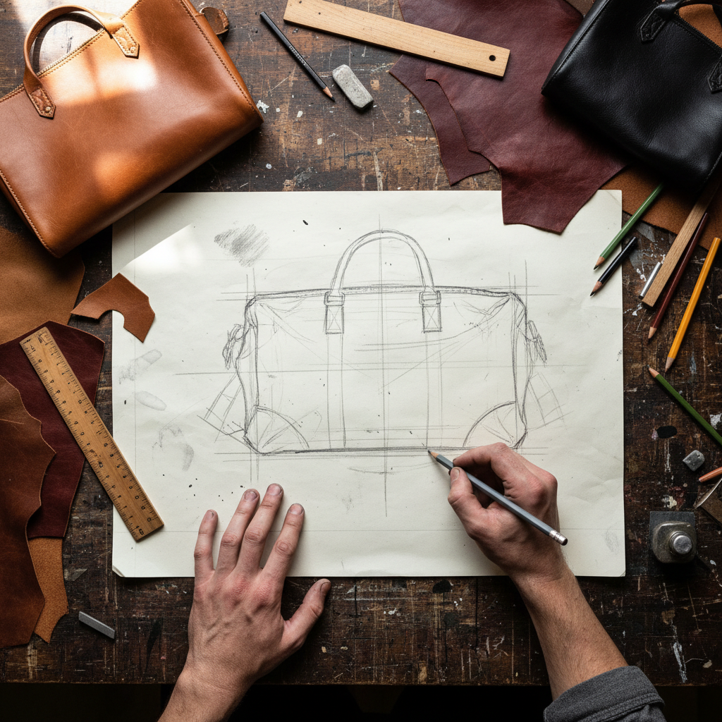 Incomplete weekender sketch with corrections